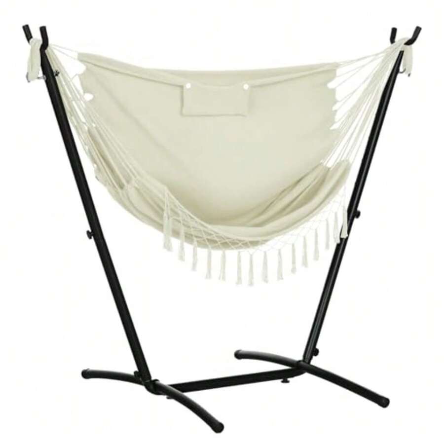 Patio Hammock Chair With Stand, Outdoor Hammock Swing Hanging Lounge Chair With Side Pocket And Headrest - Cream White - View 1