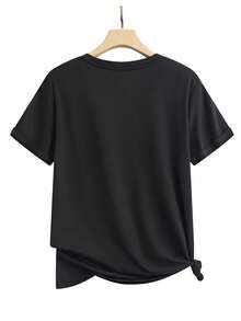 Women's Plus Size Printed Short Sleeve T-Shirt, Special For Mother's Day - Gold Letter Print Mother And Daughter T-Shirt, Casual Short Sleeve Crew Neck T-Shirt With Heartwarming Design, Soft Fabric, Perfect For Moms, Casual Wear. Heartwarming Design T-Shirt, Stylish And Printed, Women's T-Shirt, Suitable For Daily Wear, Mother's Day, Outdoor Activities, Casual And Holiday Occasions. - 黑色 - 查看 2