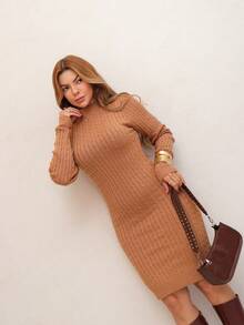 Women Sweater Dresses - Khaki - View 5