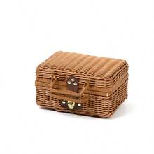 Handwoven Rattan Storage Basket, Multifunctional Desktop Cosmetic Organizer, Wedding Gift & Souvenir Box For Home Bedroom Sundries Arrangement - Brown - View 7