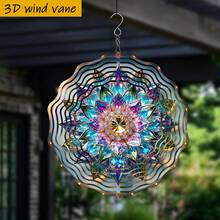 1个3D水晶花金属风铃,可360°旋转 - 10英寸彩色曼陀罗图案,铁艺材质,适用于室内外花园装饰,含挂钩,适合婚礼、派对、圣诞节、复活节等场合 - 无需电池/电源,可自行DIY风力驱动装饰 - A - 查看 5