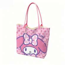 Miniso Túi tote vải chấm bi Sanrio My Melody "Love~", màu hồng, thích hợp sử dụng hàng ngày. - trắng - Xem 3