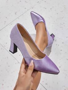 Women's Spring/Autumn Pointed Toe Chunky Heel Fashion Work Commute Versatile Patchwork Comfortable Pumps High Heel Shoes - Purple - View 1