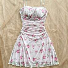 guangzhougaolangshangmao  Vestido mini de línea A con tirantes de espagueti rosa y romántico Ditsy Floral para mujer, adecuado para fiesta, cita, San Valentín, Pascua, carnaval, crucero por la playa, Afternoon vestido de moda para té, primavera/verano - Burdeos - Ver 10