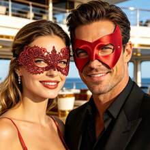 Lace Red Masquerade Mask, Sexy Women Mask For Christmas, Halloween Party, Carnival, Venetian Costume Party, Couples Mask - Red - View 5