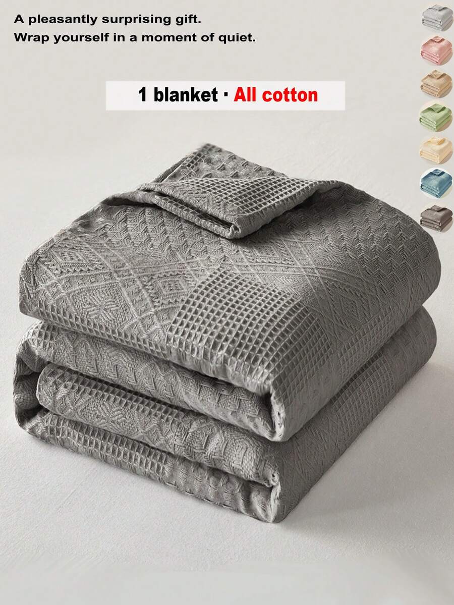 1pc Soft & Comfortable New Waffle Gauze Blanket, Skin-Friendly, Solid Color, Suitable For Bed, Sofa, Pillow - Perfect For Relaxation And Snuggling