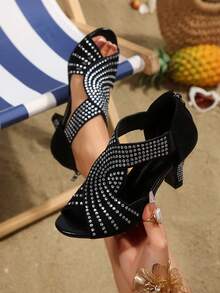 Giày sandal cao gót đế dày đính pha lê đen, sandal cao gót hở mũi dành cho nữ, phù hợp cho khiêu vũ/tiệc tùng/khiêu vũ Latin/đám cưới, kiểu dáng quyến rũ/cổ điển/thanh lịch. Mẫu sandal cao gót đế dày đính pha lê đen bán chạy nhất, giày dự tiệc hở mũi dành cho nữ. - màu đen - Xem 10