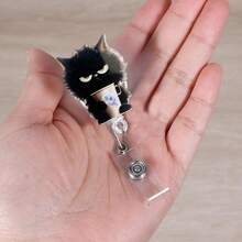 1pc Get Coffee Black Cat Badge Reel Retractable Badge Holder Clip With Swivel Alligator Clip For - Multicolor - View 3