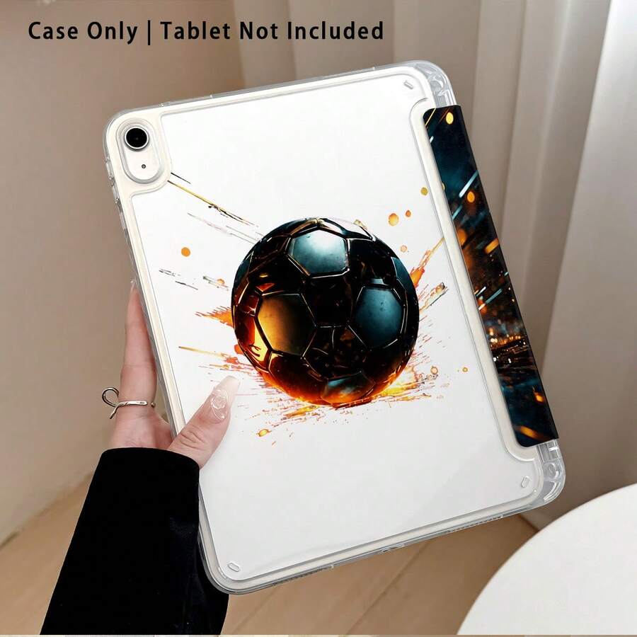 足球與其他圖案壓克力水晶彩繪平板保護殼附支架,適用於 Honor Pad 8/9/10、Honor GT 11.5inch/X7/X8A/X9/X8Pro/X9Pro/V9/V8 Pro、Matepad 11 Inch 2023/2022 型號、Apple 10th Generation/ 11 2025 (A16)、A9/A9+/A11/S11/S10 FE - 彩色 - 查看 1