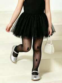 2 piezas de medias de malla con estampado de conejo lindo y lunares para niñas bebé, leggings ligeros y transpirables para el verano - Negro - Ver 6