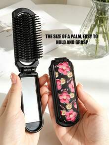 1 buah Sisir Lipat dengan Cermin Terintegrasi, Desain Bunga, Ringkas & Portabel, Cocok untuk Perjalanan, Penataan Rambut, Hadiah untuk Pria & Wanita - MultiWarna - View 6