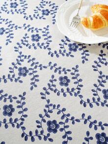 1pc Rustic Blue Floral Tablecloth, Rectangular Tablecloth, Suitable For Nightstand, Coffee Table, Decorative Table Cover, Farmhouse Home Decor, Dining Room, Kitchen, Dinner, Party, Wedding, Outdoor, Spring/Summer - Blue and White - View 11