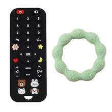 1 Set Of 2 Baby Remote Control Teether, Floral Pattern Silicone Chew Toy, Teething Toy - Multicolor - View 5