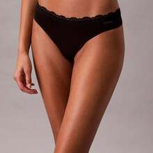 Calvin Klein Calvinklein CK Microfiber Stretch With Lace 3-Pack Thong Underwear  Women  Panties QD5300 - 黑色 - 查看 4