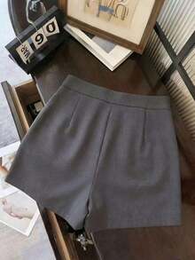 Pantalón falda gris tejido elegante para mujer, shorts elegantes y graciosos para mujer, pantalón falda elegante para mujer, vestido casual para mujer, shorts de verano para mujer, conjunto de verano para mujer, shorts para exteriores para mujer, shorts grises, pantalón falda gris claro para mujer, nuevos shorts de verano para mujer - Gris - Ver 2