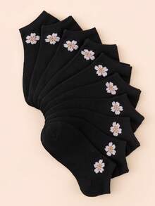 10 Pairs Women's Solid Color Ankle Socks - Black - View 5