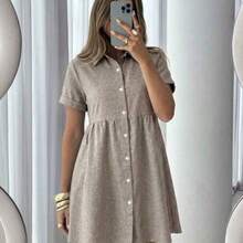guang zhou mi qian shang mao  Vestido corto casual de mujer de unicolor con botones delanteros, para verano - Multicolor - Ver 1