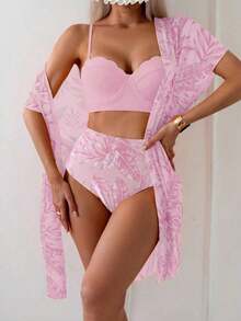 Swim Lushoire Tankini con estampado de plantas - Rosa Pálido - Ver 3