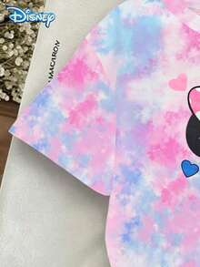 Disney 女嬰夏季米妮老鼠印花短袖T恤與短褲套裝，可愛休閒度假穿搭，粉藍漸染彈性腰短褲，戶外服飾 - 粉色 - 查看 5