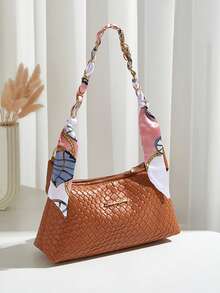 Korean Textured Casual Minimalist Woven Pattern Retro Commuter Underarm Crossbody Bag - Brown - View 4