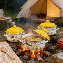 1 set peralatan masak enamel multifungsi ukuran 16-20cm, ringan dengan tutup kaca, termasuk panci sup, panci rebusan, dan wajan anti lengket, mudah dibersihkan, cocok untuk kompor gas dan induksi, tahan lama, set panci masak penting untuk dapur rumah dan restoran. - View 11