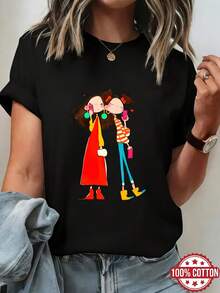 Camiseta de Mujer con Estampado de Hermanas Selfie, Conjunto de Amigas Manga Corta 100% Cuello Redondo Top de Verano, Camiseta Transpirable de Primavera/Verano/Otoño, Adecuada para Ropa Casual, Camiseta de Mujer Pure Manga Corta Cuello Redondo - Negro - Ver 6