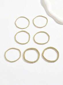 7pcs/Set Minimalist Beaded Bracelet Set For Women, Elegant Gift For Holidays & Dates, Versatile Daily Accessory, Simple Jewelry Design - Yellow Gold - View 4