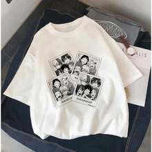 Camiseta de manga corta informal con estampado de anime Y2K para mujer, de punto. - Blanco - Ver 1