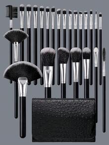25Pcs Professional Makeup Brush Set, Soft Fluffy Brushes With Storage Bag For Foundation Powder Eyeshadow, Beginner Friendly - Black - View 1