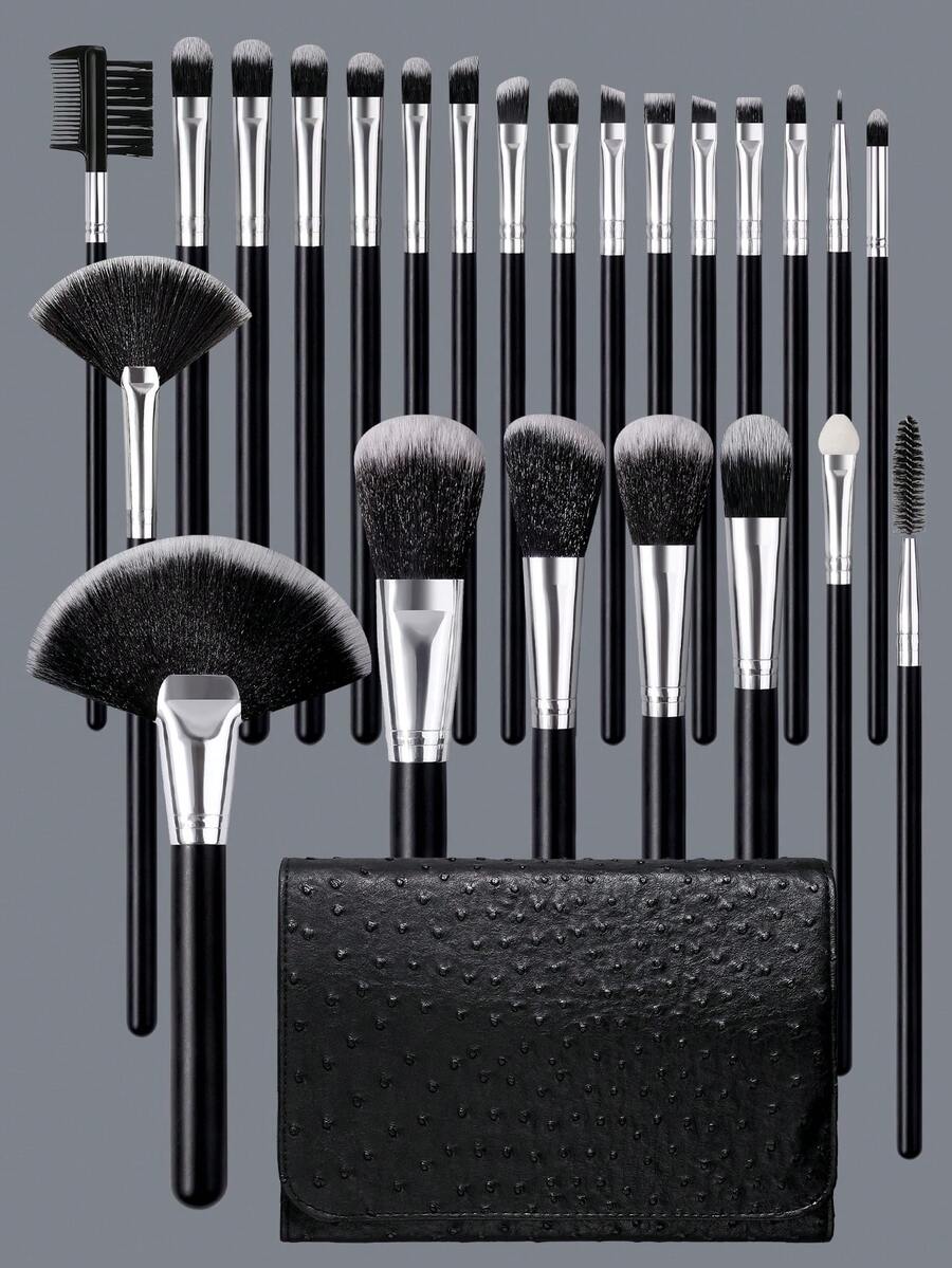 25Pcs Professional Makeup Brush Set, Soft Fluffy Brushes With Storage Bag For Foundation Powder Eyeshadow, Beginner Friendly - Black - View 1
