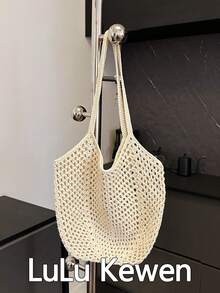 lulu kewen Túi tote đeo vai móc len dung tích lớn - Túi xách đan nhẹ, đa năng, màu be, hồng, nâu, đen, phù hợp cho du lịch, đi biển, nghỉ mát và sử dụng hàng ngày, túi tote, trang phục mùa hè. - Màu be - Xem 2