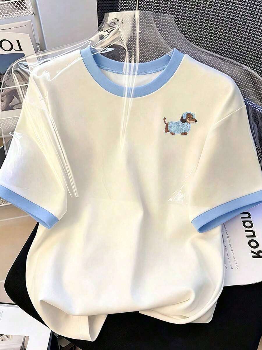 Camiseta holgada de manga corta con estampado de lazo y hombros anchos, de estilo casual para el verano - Multicolor 7 - Ver 1