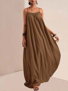 xheZivah Vestido holgado de mujer con textura vertical, corte suelto, de color caqui, de manga corta y ajustable, apropiado para el verano de 2025, festivales de música, Pascua, Día de San Patricio, estilo occidental, estilo nómada, fiestas de cumpleaños, temporada de graduación, uso casual diario, versátil, de ocio, vacaciones, viajes en crucero, playa, tomar el sol, popular en redes sociales. xhe - Óxido marrón - Ver 6