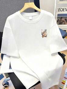Camiseta de mujer talla grande con estampado floral diminuto y cuello redondo, adecuada para vacaciones de verano, Año Nuevo, Día de San Valentín, Día de la Madre y otras ocasiones. Blusa de verano informal. Adecuada para vacaciones de verano, playa, ropa de resort, atuendo de primavera, atuendo de verano para mujer - Blanco - Ver 2