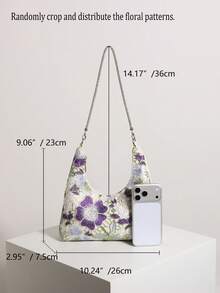 Yellow Green Lace Hollow Floral Hobo Shoulder Bag With Sparkling Rhinestones For Women, Suitable For Vacation (Floral Pattern Randomly Distributed) - Purple - View 2