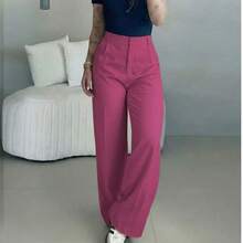 Quần ống rộng cạp cao dáng ôm dành cho nữ màu hồng fuchsia | Phong cách đường phố Bohemian | Thích hợp cho mùa xuân/hè, đi làm và đi nghỉ mát (Không bao gồm thắt lưng) - Màu Hồng Tươi - Xem 4