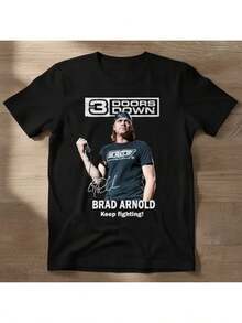 Camiseta de manga corta para hombre y mujer de Brad Arnold con estampado icónico "¡Sigue luchando!" - Ligera y transpirable, con cuello redondo, adecuada para fitness, viajes, actividades al aire libre y uso casual diario. Un regalo para uso diario y entrenamientos, blusas para mujer, playeras de mujer, atuendo para fiestas, uso diario, estilo urbano, moda moderna, atuendo para vacaciones. - Negro - Ver 7