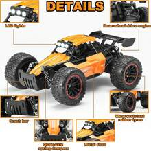 1:16 Scale Remote Control Off-Road Vehicle | 2.4GHz Remote Controller, Rechargeable Battery, 20km/H Top Speed, LED Lights, USB Charging, Collision-Resistant Design, Black Toy Car - Multicolor - View 10