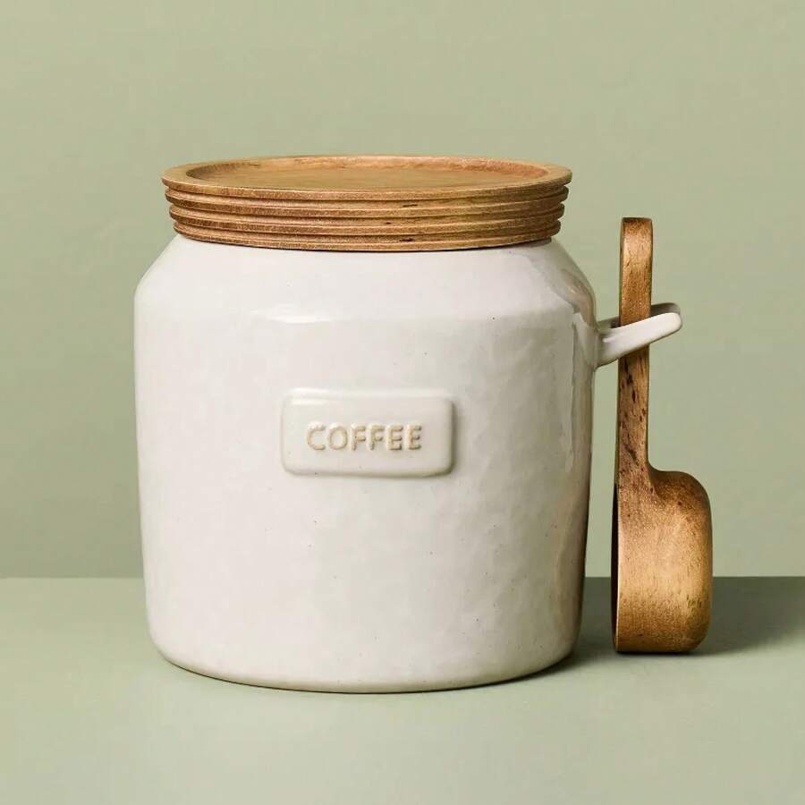 29 Fl Oz Ceramic Stoneware Core Coffee Storage Canister Sour Cream - Hearth & Hand ™   With Magnolia - 1 - View 1
