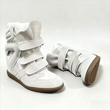 ISABEL New Spring Arrival - High-Heeled Sneakers, Genuine Leather, 8cm Platform Sole, Women's Sneakers, Versatile Casual Sports Shoes, Wedge Heel - 米白 - 查看 2