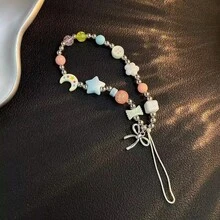 Cordón para teléfono con diseño de estrellas y lunas en colores caramelo, estilo Ins lindo con cuentas, accesorio portátil para teléfono - Multicolor - Ver 3