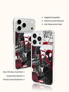 Miniso Marvel 蜘蛛人鋼鐵人卡通男款手機殼，具備磁吸充電功能，適用於 iPhone 17 Pro Max/17 Pro/Air/16 Pro Max/15 Plus/14/13/17/15Pro/12 Pro/11/16 Plus 及其他手機型號，防震耐刮保護殼 - 無色 - 查看 7