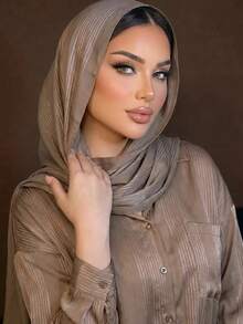 1pc Crinkled Satin Hijab Scarf Suitable For Daily Wear - Multicolor - View 6