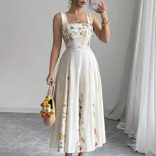 Nana's Women's Clothing Store  Vestido de línea A con estampado de patchwork en la cintura para mujer, elegante para vacaciones, viajes y uso diario, sin mangas - Albaricoque - Ver 6