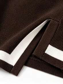 Women's Tracksuit Set With Striped Details - Comfortable Style - 咖啡棕 - 查看 5
