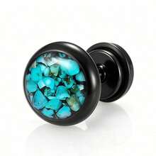 Turquoise Chip Stainless Steel Stud Earrings, Minimalist Titanium Steel Earrings - 6mm Steel Single - View 5
