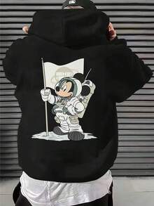 Disney Mickey Mouse Astronaut "Moon Landing" Graphic Hoodie, Featuring Space-Themed Mickey Print, Ideal For Everyday Casual Streetwear And Futuristic Nostalgic Disney Fan Outfits - Black - View 1