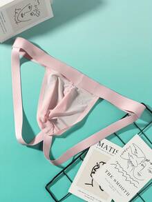 Local Delivery‌, Sexy Solid Color G-String, Sporty Low-Rise  Men'S Briefs Men'S Ultra-Thin Double Thong Underwear - Pink - View 2