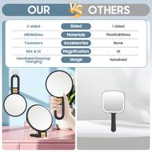 1pc Of 80x Handheld Magnifying Double-Sided Makeup Mirror, 1X/80X Zoom, 360° Adjustable Handle, Supporting Handheld Use, Desktop Placement And Hanging Use. It Has A Double-Sided Mirror Design: One Side Is A 1X High-Definition Mirror - Black - View 3