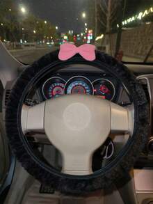 1 pieza Hermosa cubierta de volante de coche con lazo rosa sin anillo interior, de felpa, disponible en múltiples colores, se ajusta a vehículos de 14.5-15 pulgadas, accesorios de interior de coche, cubierta de volante de felpa, adecuada para todas las estaciones, disponible en múltiples estilos, decoración de coche, accesorios de coche - Arco - Ver 13